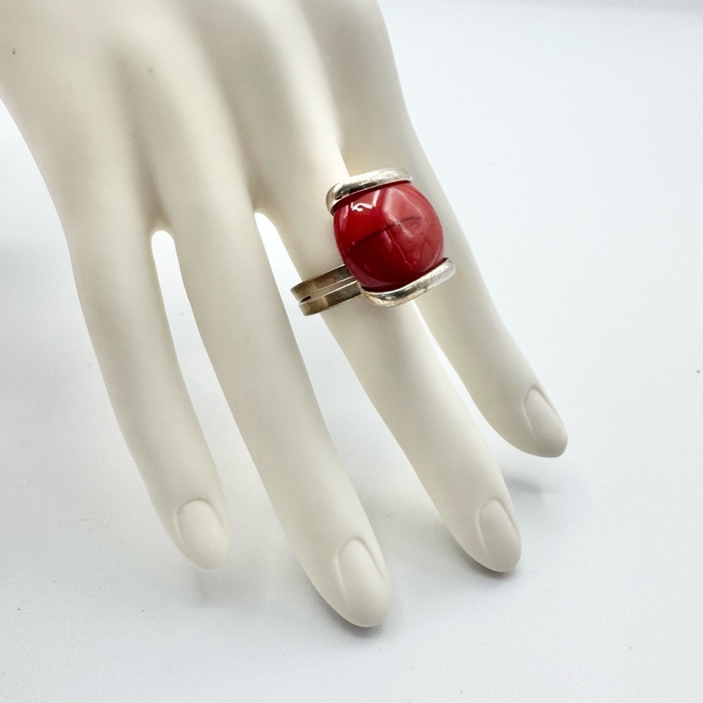 Red Coral Vintage Silver Plated Boho Ring 7 - Picture 3 of 9